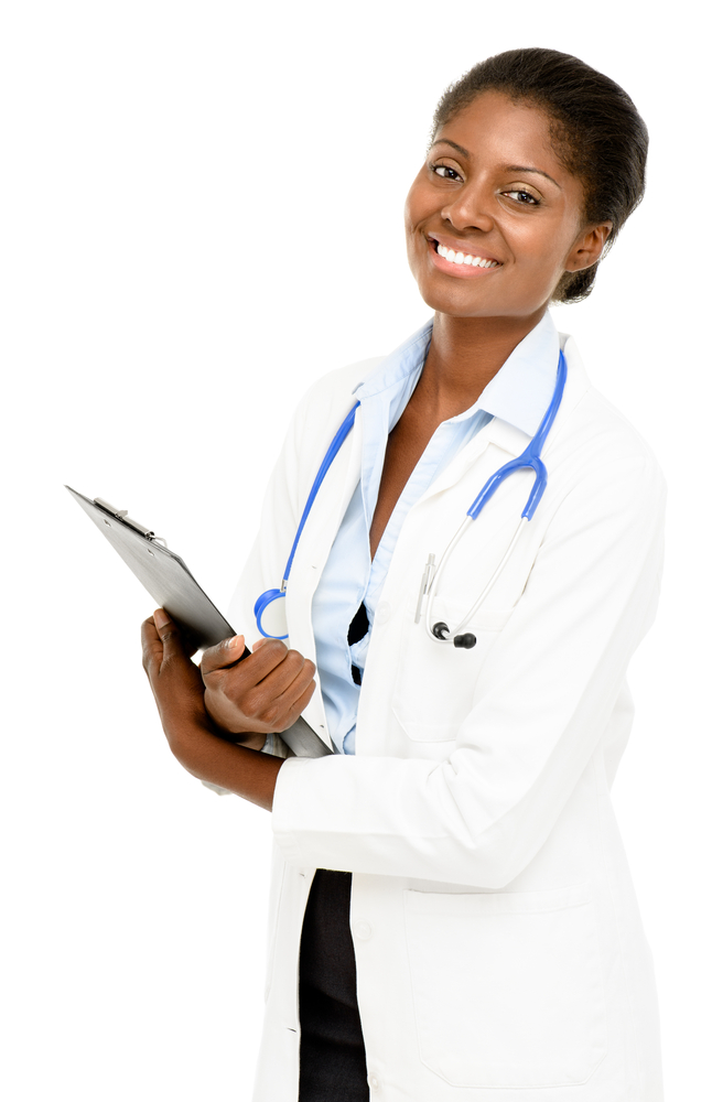 Portrait,Confident,African,American,Female,Doctor,Medical,White,Background